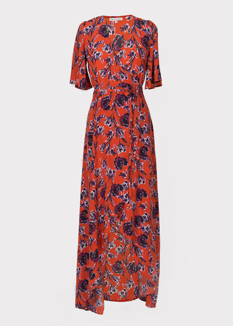 Rosa Dress in Rust Tulip Print