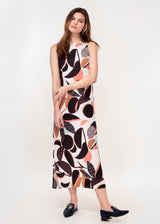 Sleeveless midi dress with side splits in bold abstract print