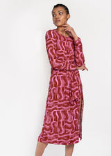 Verbena Tie Front Dress in Rust Paint Brush Print