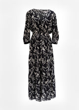 Kalmia Tiered Maxi Dress in Black and White Sketch Floral