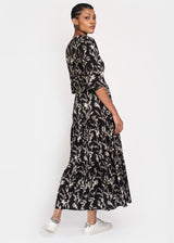 Kalmia Tiered Maxi Dress in Black and White Sketch Floral